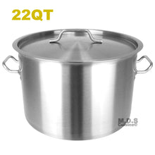 Load image into Gallery viewer, Dutch Oven Pot 22Qt Heavy Duty Commercial Restaurant Capsulated Bottom w/ Lid Traditional Olla Brushed Stainless Steel Low Pot Stockpot